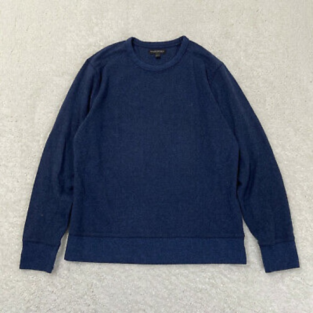 NWT Banana Republic Sweater Mens Navy Ultra Soft Waffle Knit Crew Neck Cotton